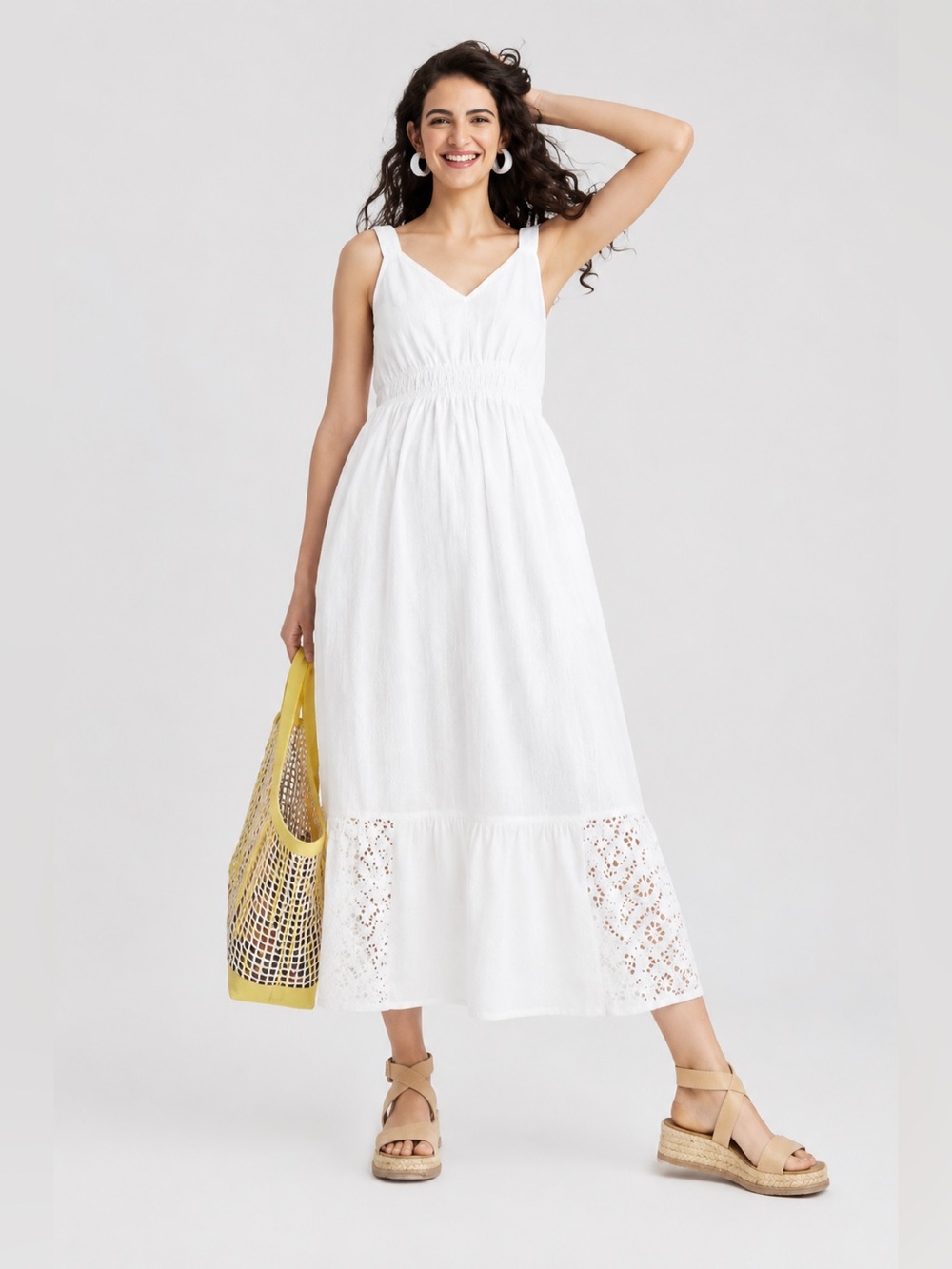 NWT Isabel Maternity Size XL White Eyelet Maxi Sleeveless Floral Dress